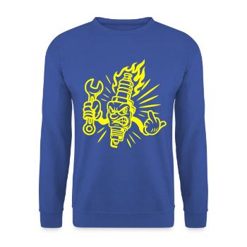 Bad Spark – Freche Zündkerze mit Schraubenschlüsse - Unisex Pullover - Royalblau - Vorne - Alina (178cm) & Michal (187cm)