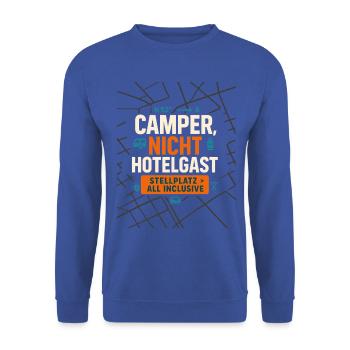 camper nicht hotelgast, stellplatz fan - Unisex Pullover - Royalblau - Vorne - Alina (178cm) & Michal (187cm)