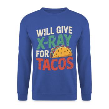 Taco Xray Spruch - Unisex Pullover - Royalblau - Vorne - Alina (178cm) & Michal (187cm)