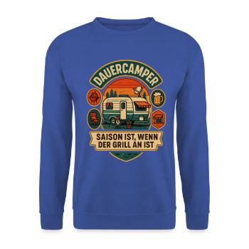 dauercamper grill spruch camping, geschenkidee - Unisex Pullover - Royalblau - Vorne - Alina (178cm) & Michal (187cm)