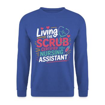 Living the Scrub Pflegekraft Design - Unisex Pullover - Royalblau - Vorne - Alina (178cm) & Michal (187cm)