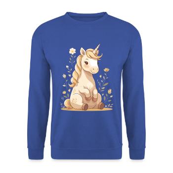 Zartes Einhorn im Blütenwald - Unisex Pullover - Royalblau - Vorne - Alina (178cm) & Michal (187cm)