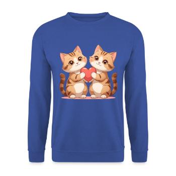 Katzenherz Duett - Unisex Pullover - Royalblau - Vorne - Alina (178cm) & Michal (187cm)