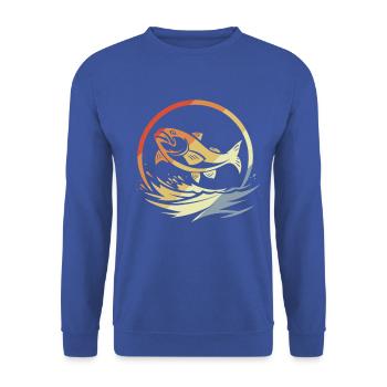 Angeln Retro Stil - Unisex Pullover - Royalblau - Vorne - Alina (178cm) & Michal (187cm)