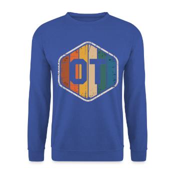 Retro OTI Schild Farbenvielfalt - Unisex Pullover - Royalblau - Vorne - Alina (178cm) & Michal (187cm)