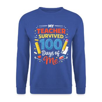 Lehrkraft Überlebt 100 Tage - Unisex Pullover - Royalblau - Vorne - Alina (178cm) & Michal (187cm)