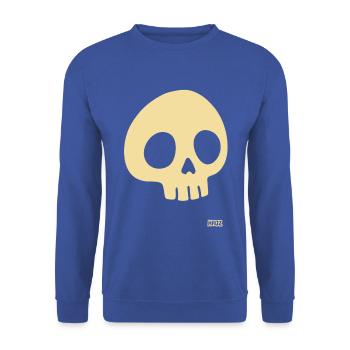 Minimalistischer Totenkopf in Beige - Unisex Pullover - Royalblau - Vorne - Alina (178cm) & Michal (187cm)