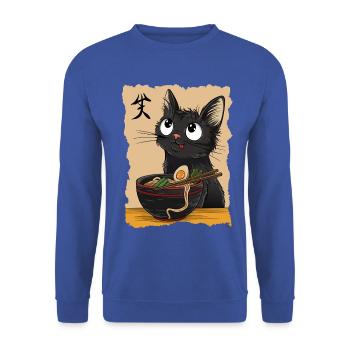 Funny black Cat eating Ramen Noodles Japan Food - Unisex Pullover - Royalblau - Vorne - Alina (178cm) & Michal (187cm)