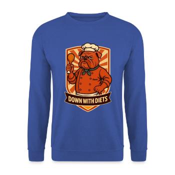 Bulldoggen-Koch mit Diäten niedergelassen - Unisex Pullover - Royalblau - Vorne - Alina (178cm) & Michal (187cm)