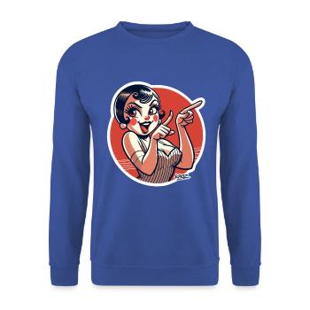Retro-Pinup-Vibe in fettem Rot - Unisex Pullover - Royalblau - Vorne - Alina (178cm) & Michal (187cm)