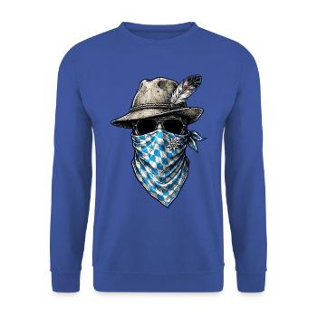 Bayrisches Trachten T-Shirt Bayern Trachtenshirt - Unisex Pullover - Royalblau - Vorne - Alina (178cm) & Michal (187cm)