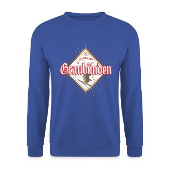 Graubünden Schweiz mit Skifahrer Vintage Souvenir - Unisex Pullover - Royalblau - Vorne - Alina (178cm) & Michal (187cm)