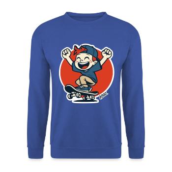 Fröhliches Kind-Skater im Roten Kreis - Unisex Pullover - Royalblau - Vorne - Alina (178cm) & Michal (187cm)
