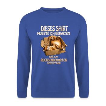 Katzen im Karton Humorshirt - Unisex Pullover - Royalblau - Vorne - Alina (178cm) & Michal (187cm)