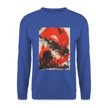 Red Moon Wilderness Silhouette - Unisex Pullover - Royalblau - Vorne - Alina (178cm) & Michal (187cm)