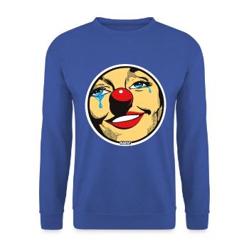 Pop Art Crying Clown Sticker - Unisex Sweatshirt - royal blue - Front - Alina (178cm) & Michal (187cm)