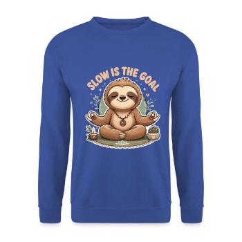 Langsam ist das Ziel Niedliche Meditierende Trägheit - Unisex Pullover - Royalblau - Vorne - Alina (178cm) & Michal (187cm)