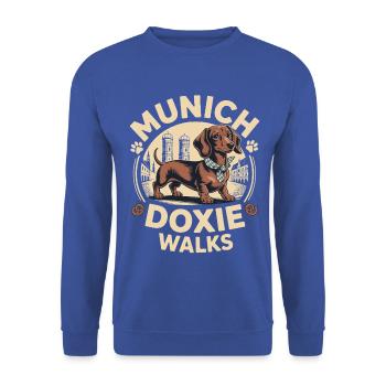 Münchner Doxie Spaziergang - Unisex Pullover - Royalblau - Vorne - Alina (178cm) & Michal (187cm)