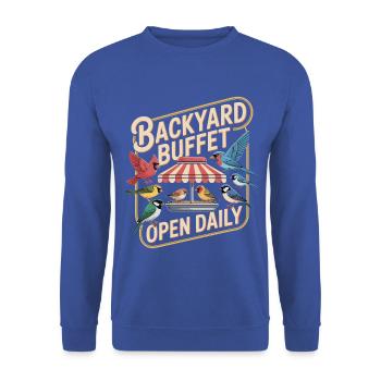 Backyard Buffet Birds - Unisex Pullover - Royalblau - Vorne - Alina (178cm) & Michal (187cm)