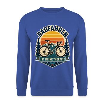 Radfahren ist meine Therapie – Retro Bergtour - Unisex Pullover - Royalblau - Vorne - Alina (178cm) & Michal (187cm)