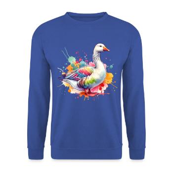 Emdengans Motiv - Unisex Pullover - Royalblau - Vorne - Alina (178cm) & Michal (187cm)