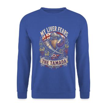 Georgien Georgier Tbilisi Sakartvelo Tamada - Unisex Pullover - Royalblau - Vorne - Alina (178cm) & Michal (187cm)