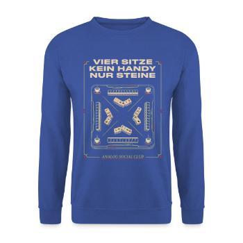 Vier Bits Kein Handy Nur Steine - Unisex Pullover - Royalblau - Vorne - Alina (178cm) & Michal (187cm)