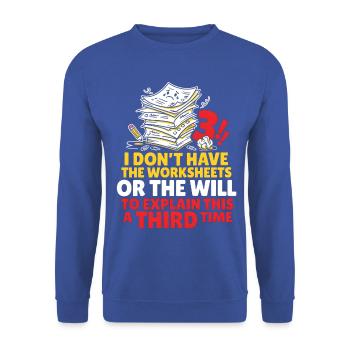 Kein Erklärungs-Meme mehr - Unisex Pullover - Royalblau - Vorne - Alina (178cm) & Michal (187cm)