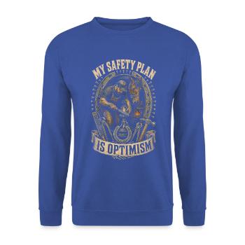Hufschmied Hufschmiede My Safety Plan Is Optimism - Unisex Pullover - Royalblau - Vorne - Alina (178cm) & Michal (187cm)