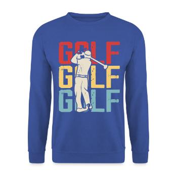 Retro Golf – Abschlag mit Leidenschaft - Unisex Pullover - Royalblau - Vorne - Alina (178cm) & Michal (187cm)