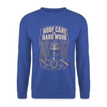 Hufschmied Hufschmiede Hoof Care Is Hard Work - Unisex Pullover - Royalblau - Vorne - Alina (178cm) & Michal (187cm)