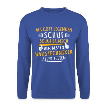 Haustechniker - Unisex Pullover - Royalblau - Vorne - Alina (178cm) & Michal (187cm)