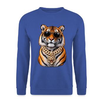 Cool Tiger Leopard Sunglasses  - Unisex Pullover - Royalblau - Vorne - Alina (178cm) & Michal (187cm)