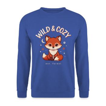 Wild & Cozy Fuchs Est Forest Waldliebe - Unisex Pullover - Royalblau - Vorne - Alina (178cm) & Michal (187cm)