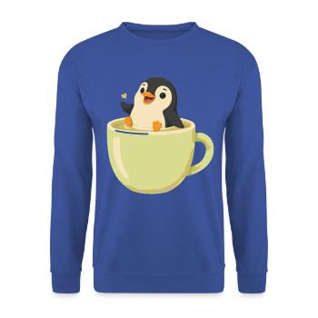 Niedlicher Pinguin In Einer Teetasse - Unisex Pullover - Royalblau - Vorne - Alina (178cm) & Michal (187cm)