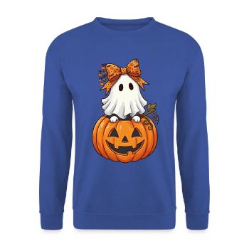 Kürbisgeist mit Schleife - Unisex Pullover - Royalblau - Vorne - Alina (178cm) & Michal (187cm)
