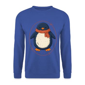 Pinguin Mit Schal Wintermotiv - Unisex Pullover - Royalblau - Vorne - Alina (178cm) & Michal (187cm)