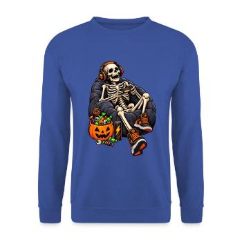 Fun Halloween video game with a skeleton - Unisex Pullover - Royalblau - Vorne - Alina (178cm) & Michal (187cm)