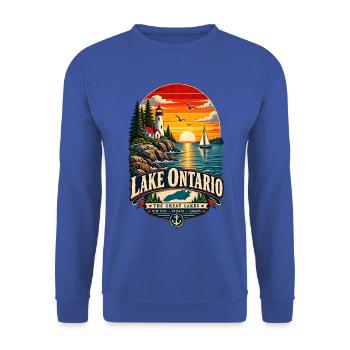 Lake Ontario Funny Vintage - Unisex Pullover - Royalblau - Vorne - Alina (178cm) & Michal (187cm)