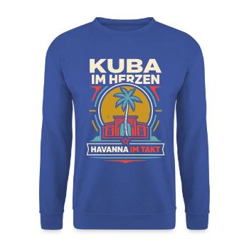 Kuba im Herzen Havanna im Takt - Unisex Pullover - Royalblau - Vorne - Alina (178cm) & Michal (187cm)