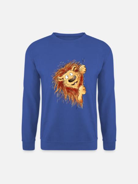 Lustiger Löwe tum die Ecke I Löwenmotiv Wildtier - Unisex Pullover - Royalblau