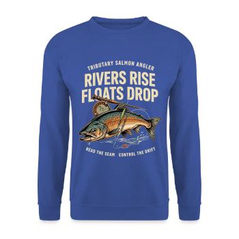 Flussforelle Angler-Design - Unisex Pullover - Royalblau - Vorne - Alina (178cm) & Michal (187cm)