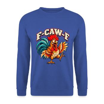 F-CAW-F Funny Screaming Rooster Retro Chicken  - Unisex Pullover - Royalblau - Vorne - Alina (178cm) & Michal (187cm)