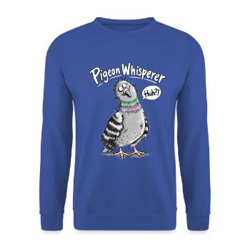 Pigeon Whisperer I Taube Stadttaube Vogelhumor - Unisex Pullover - Royalblau - Vorne - Alina (178cm) & Michal (187cm)