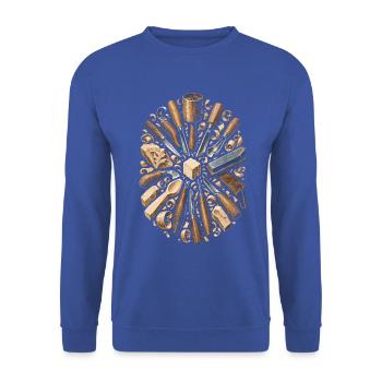 Holzschnitzerei Schnitzen Holzschnitzen - Unisex Pullover - Royalblau - Vorne - Alina (178cm) & Michal (187cm)