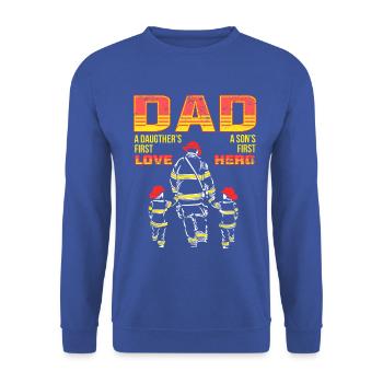 Cooler Feuerwehr Papa Mit Tochter Sohn - Unisex Pullover - Royalblau - Vorne - Alina (178cm) & Michal (187cm)