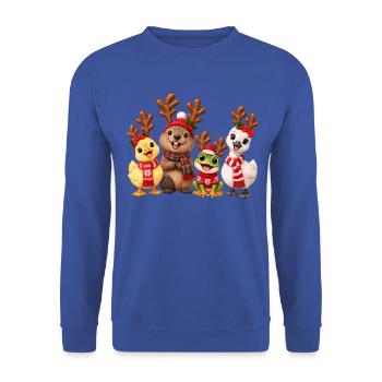 Süße Weihnachtsfreunde mit Rentiergeweih - Unisex Pullover - Royalblau - Vorne - Alina (178cm) & Michal (187cm)