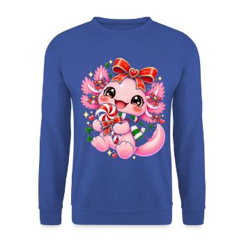 Kawaii Weihnachtsdrache mit Bonbonstab - Unisex Pullover - Royalblau - Vorne - Alina (178cm) & Michal (187cm)