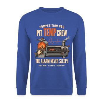 Pit Temp Crew – Alarm Never Sleeps - Unisex Pullover - Royalblau - Vorne - Alina (178cm) & Michal (187cm)