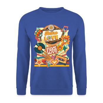 Retro Peace Love - Unisex Pullover - Royalblau - Vorne - Alina (178cm) & Michal (187cm)